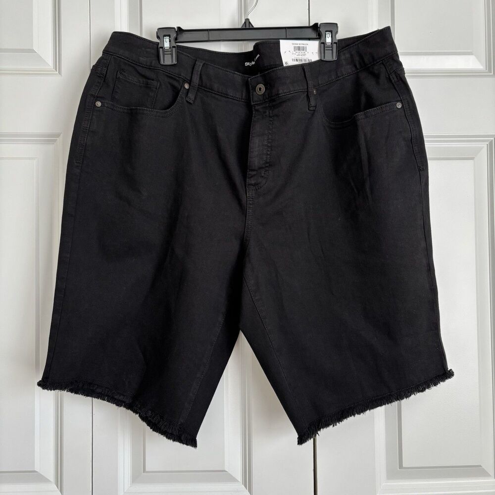 STYLE & CO. SHORTS WOMEN'S PLUS SIZE 20W DEMIN BERMUDA BLACK SLIMMING POCKETS
